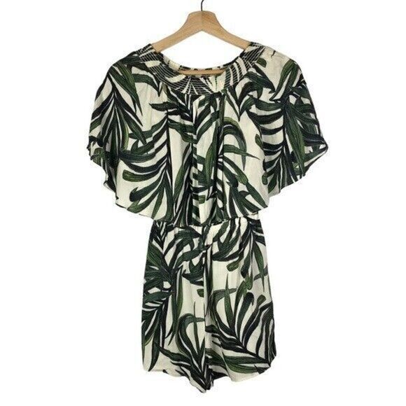 Show Me Your Mumu Rosarita Green Tropical Leaf Off Shoulder Romper S - Picture 3 of 6